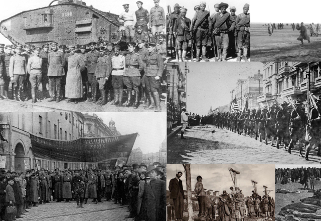Montage of photos made during the Russian Civil War (1917-23).